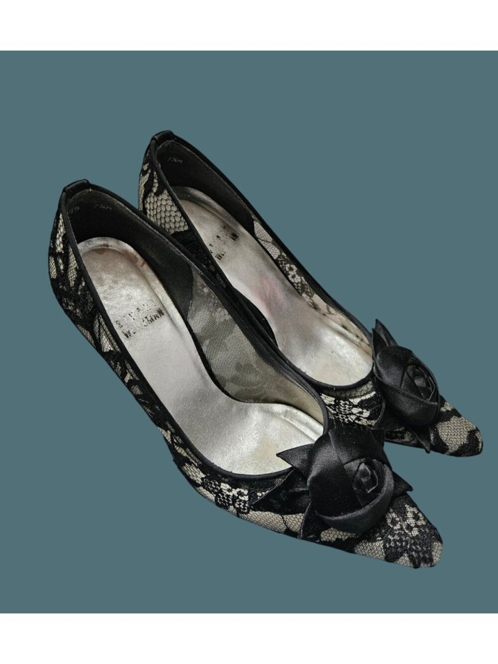 Stuart Weitzman Black Lace Goth Heels Shoes Women Size 7.5 M - Picture 8 of 13